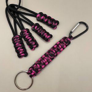 Pink & Black Paracord Keychain w/carabiner and set of 4 matching zipper pulls.